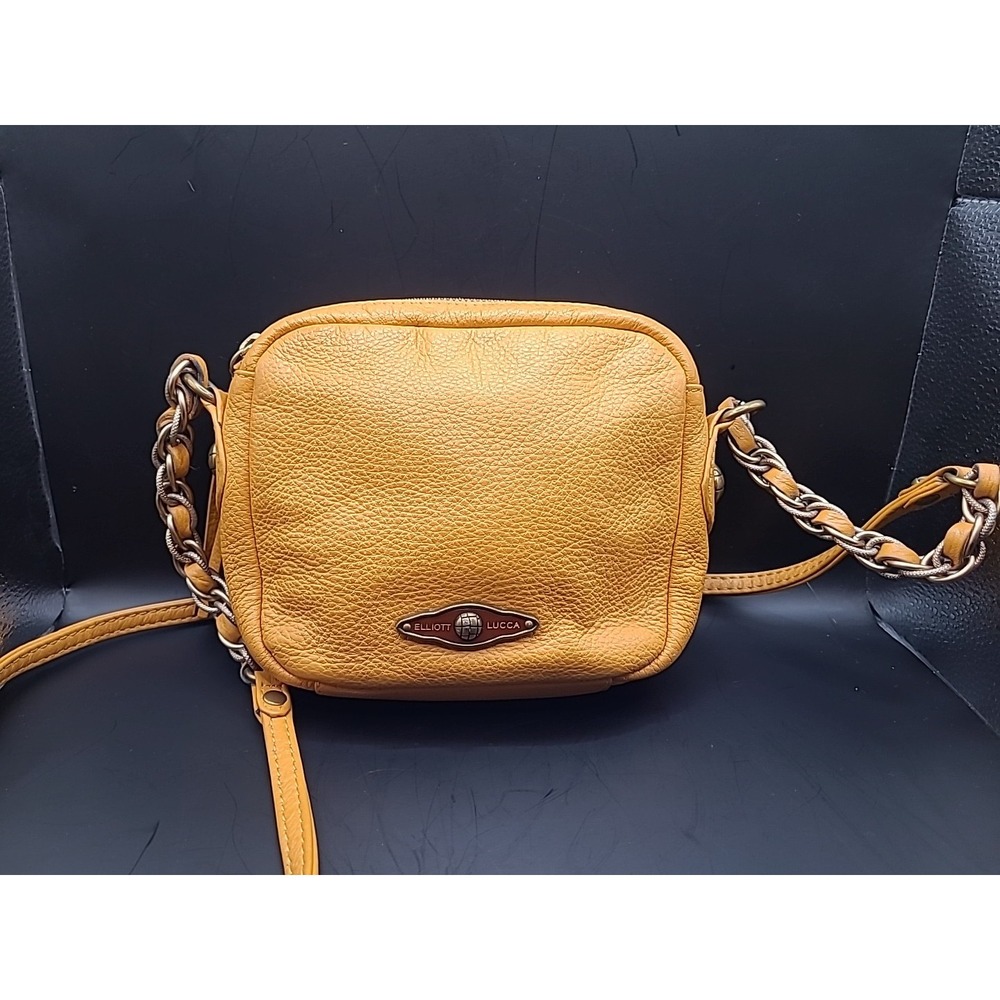Elliot Lucca Pebbled Leather Mini Yellow Handbag With‎ Chained Strap